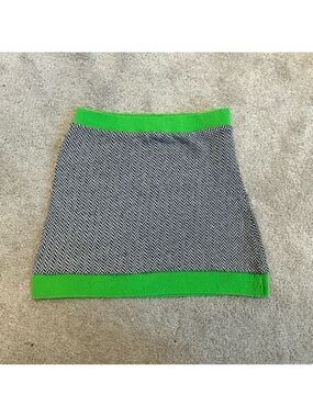 Zara neon fluorescent green black white herringbone knit mini skirt Sz M NWT